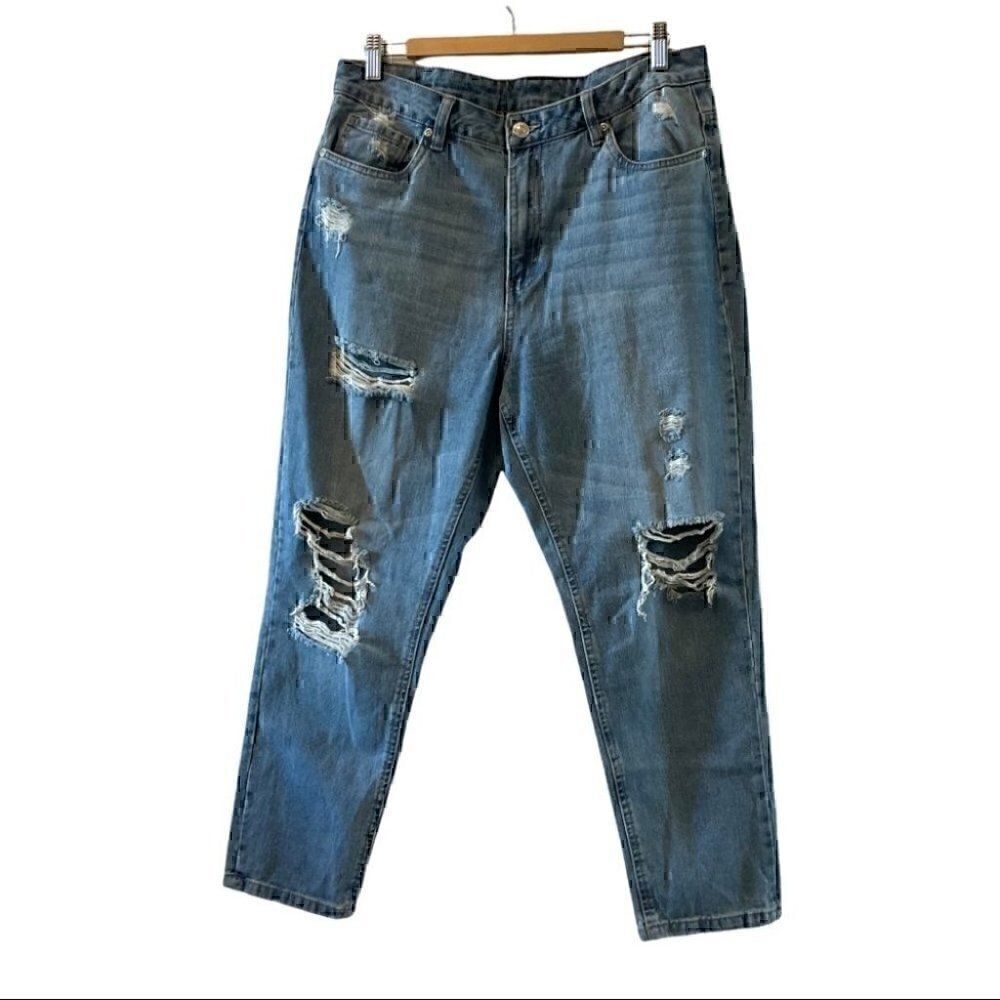 High- Rise Distressed Mom Jeans